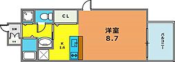 プレサンス三宮花時計前 ワンルームの間取図画像
