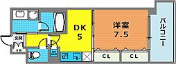 プレジール三ノ宮3 1DKの間取図画像