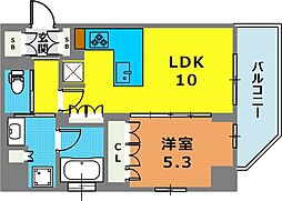 リーガル神戸三宮II 1LDKの間取図画像