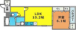 フジパレス御影本町 1LDKの間取図画像