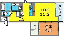 グランクレール兵庫町 1LDKの間取図画像