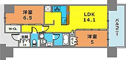 ワコーレ神戸三宮トラッドタワー 2LDKの間取図画像