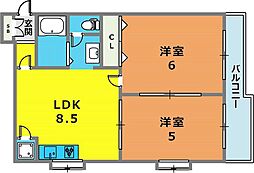 サンビルダー三宮 2LDKの間取図画像