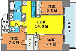 ワコーレザ・神戸トアロード 3LDKの間取図画像