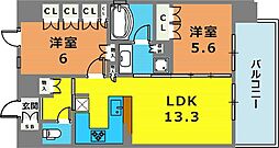 リーガル神戸三宮 2LDKの間取図画像