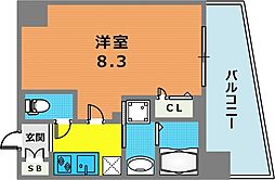 ライジングコート三宮マリーナシティ 1Kの間取図画像