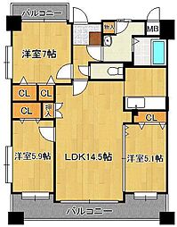 ニューサンリバー12番館 3LDKの間取図画像