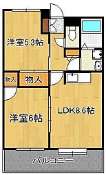 オールセインツ 2LDKの間取図画像