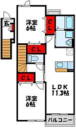 ボー・レジダンス 2階2LDKの間取り