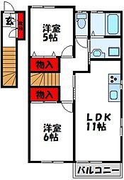 正建ハイツ 2階2LDKの間取り