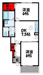 グランペレ・ヤマガタ 1階2DKの間取り