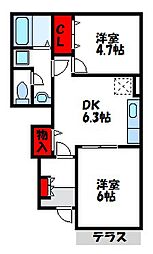 アヴニール遠賀A 2DKの間取図画像