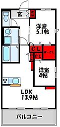 ヒルズ新屋敷 2LDKの間取図画像