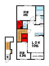 宗像市三郎丸2丁目アパート 2LDKの間取図画像