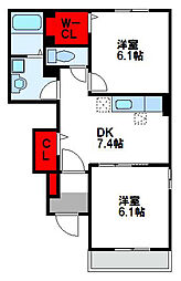ベルポストB 2DKの間取図画像