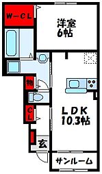 リバーサイド・コート1 1LDKの間取図画像