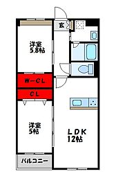 サウスサイドビル自由ヶ丘 2LDKの間取図画像