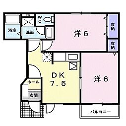 サンドミールA 2DKの間取図画像