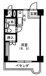 アップル第2マンション ワンルームの間取図画像