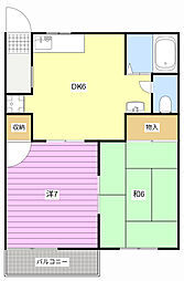 レイク・タウンB 2DKの間取図画像