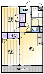 ガーデン・ロゼ弁天 2LDKの間取図画像