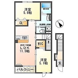 浜松市中央区白羽町アパート 2LDKの間取図画像