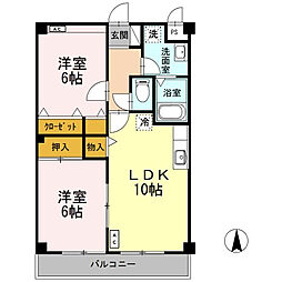 MANSION紫雲B 2LDKの間取図画像