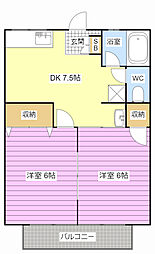 シティハイムアカシ 2DKの間取図画像