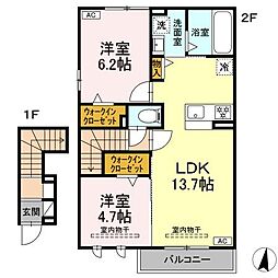 プレジール 2LDKの間取図画像