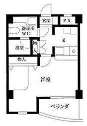 パラドール恩地 1Kの間取図画像