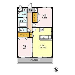 D-room高丘西 2LDKの間取図画像
