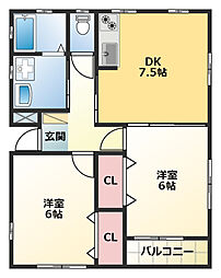 大空ビル 2DKの間取図画像