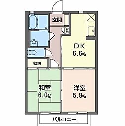 三井ハイツB 2DKの間取図画像