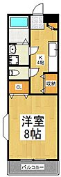 クラージュ高木 2階1Kの間取り