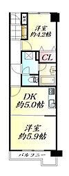 ダイアパレス台原 2DKの間取図画像