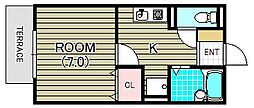 セジュールナカキB棟 1Kの間取図画像