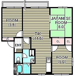 パールヴィラ秋香B棟 3LDKの間取図画像