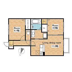 JR北陸本線 長浜駅 徒歩33分の賃貸アパート 1階2LDKの間取り