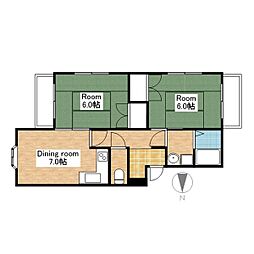 JR北陸本線 長浜駅 徒歩13分の賃貸アパート 1階2DKの間取り