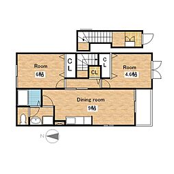 JR北陸本線 長浜駅 徒歩18分の賃貸アパート 2階2DKの間取り