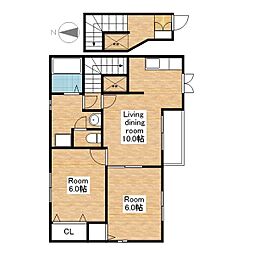 JR北陸本線 長浜駅 3.1kmの賃貸アパート 2階2LDKの間取り