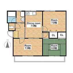 JR北陸本線 坂田駅 徒歩26分の賃貸マンション 3階3DKの間取り
