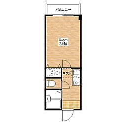 ヴィラワイエフ13 2階1Kの間取り