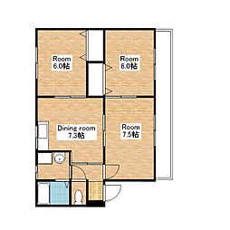 JR北陸本線 長浜駅 徒歩19分の賃貸アパート 1階3DKの間取り