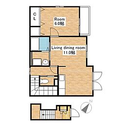 JR北陸本線 長浜駅 徒歩22分の賃貸アパート 2階1LDKの間取り