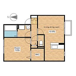 JR北陸本線 長浜駅 3.2kmの賃貸アパート 2階1LDKの間取り