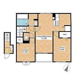 JR北陸本線 長浜駅 徒歩23分の賃貸アパート 2階2LDKの間取り