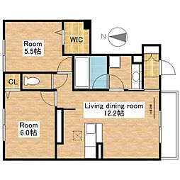 JR北陸本線 長浜駅 徒歩36分の賃貸アパート 1階2LDKの間取り
