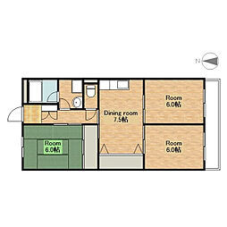 JR東海道・山陽本線 米原駅 徒歩13分の賃貸アパート 2階3DKの間取り