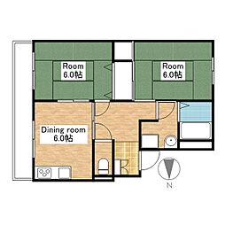 JR北陸本線 長浜駅 徒歩24分の賃貸マンション 2階2DKの間取り